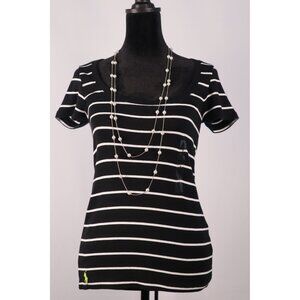 Ralph‎ Lauren Women's Black & White Striped Scoop Neck T-Shirt Size S/P Cotton